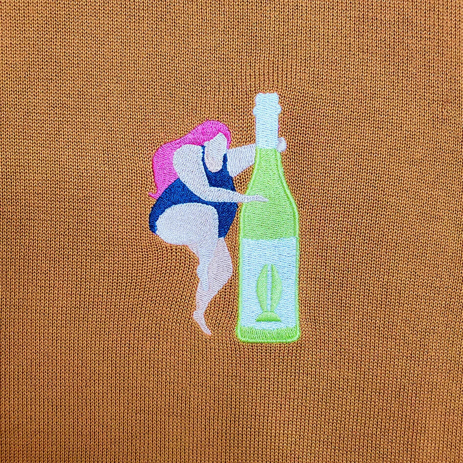 CHEERS & DANCE EMBROIDERED BREZZY KNIT TOP (BROWN)