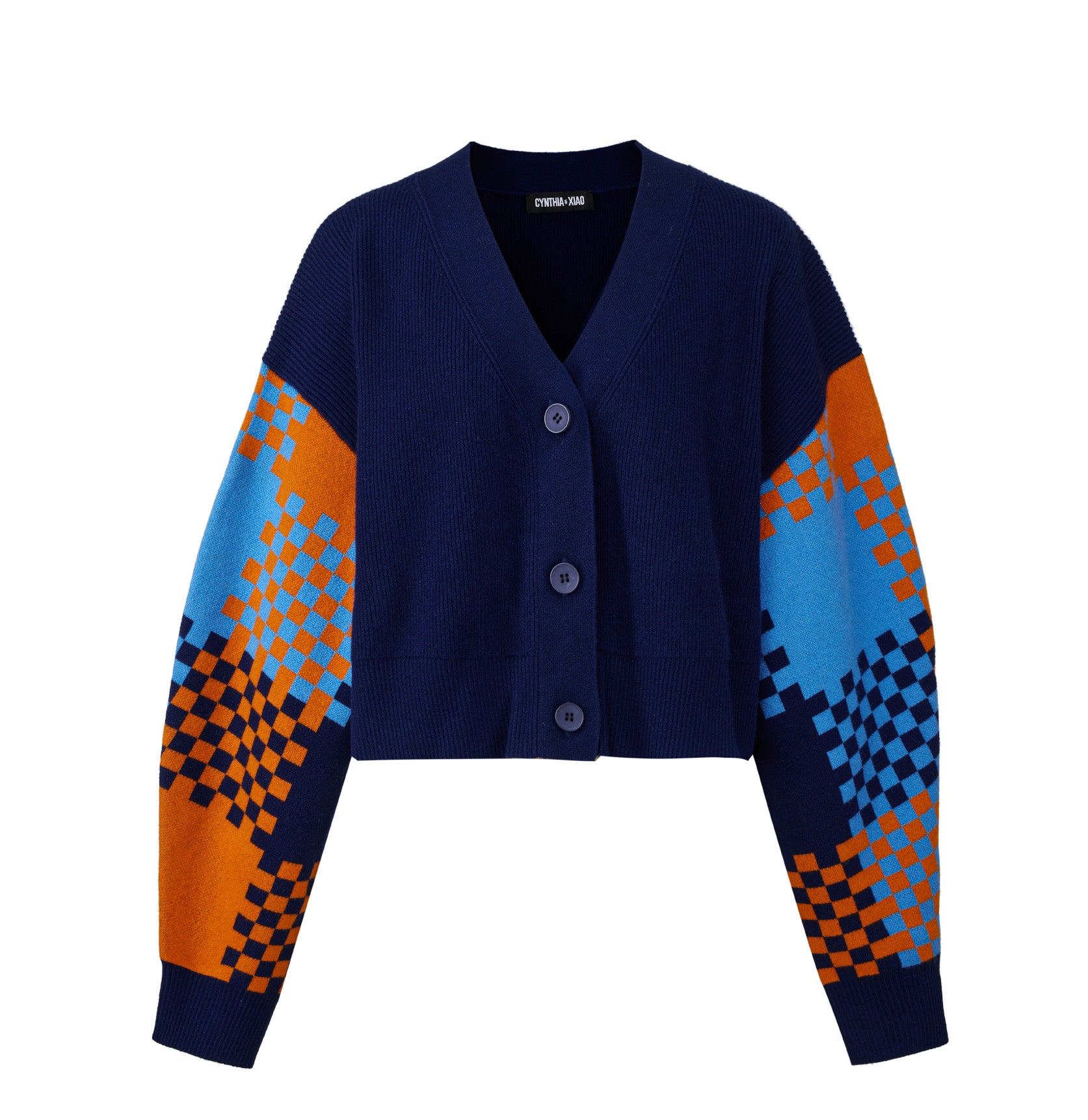 TARTAN SLEEVE CROP CASHMERE CARDIGAN