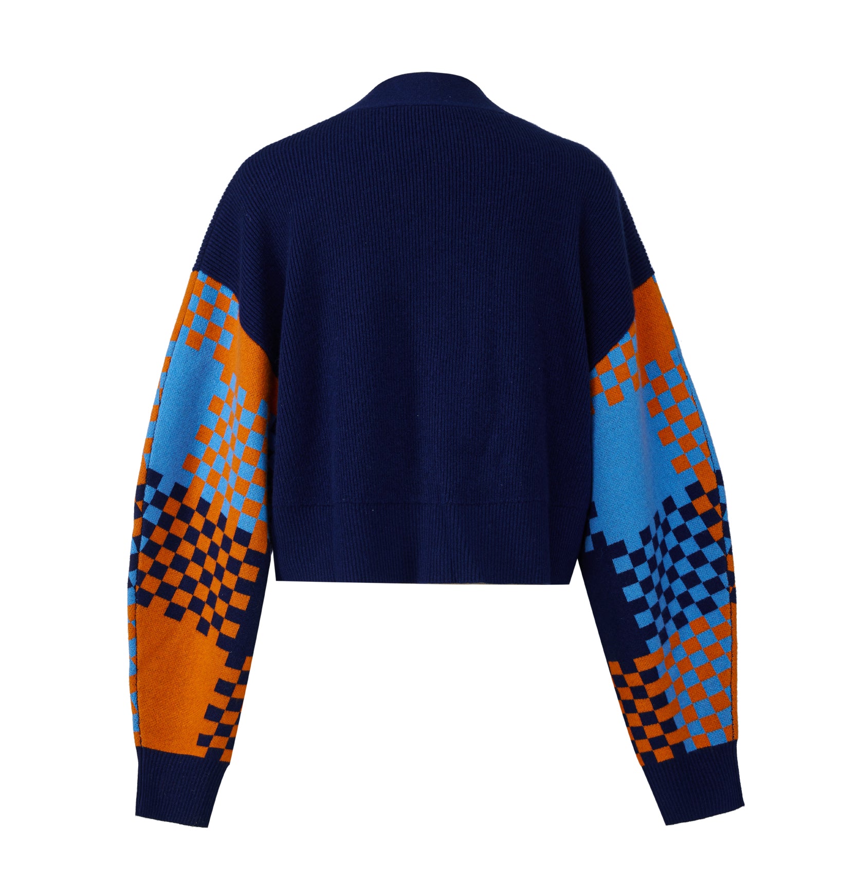 TARTAN SLEEVE CROP CASHMERE CARDIGAN