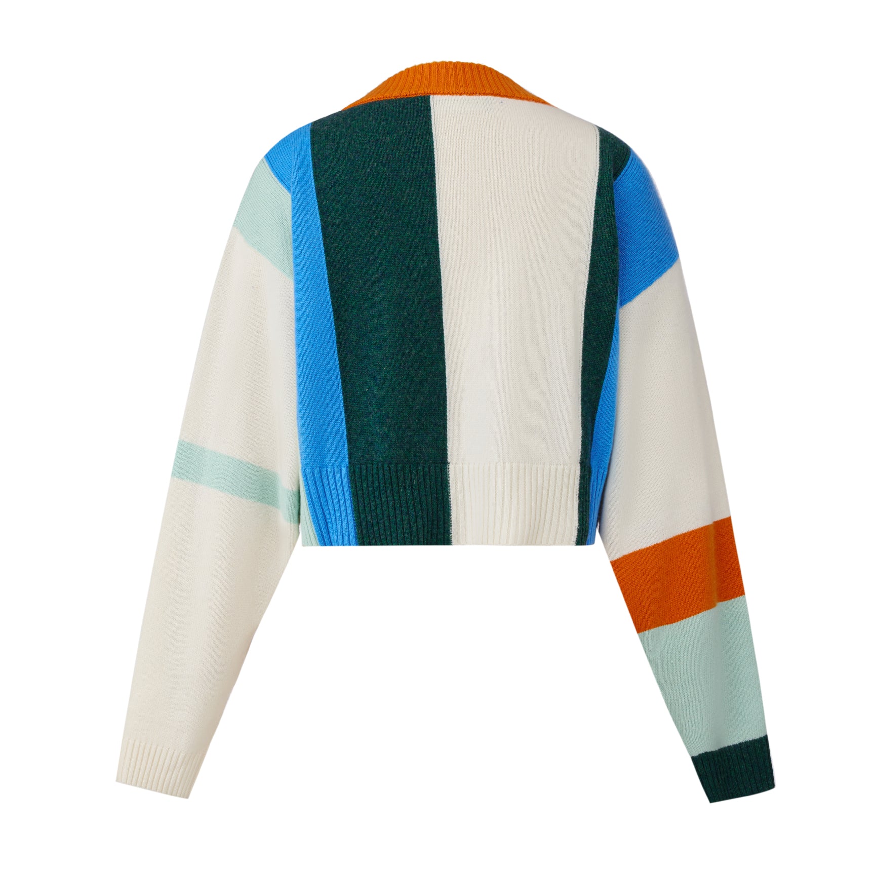 WHITE BOLD STRIPE CROP CASHMERE CARDIGAN
