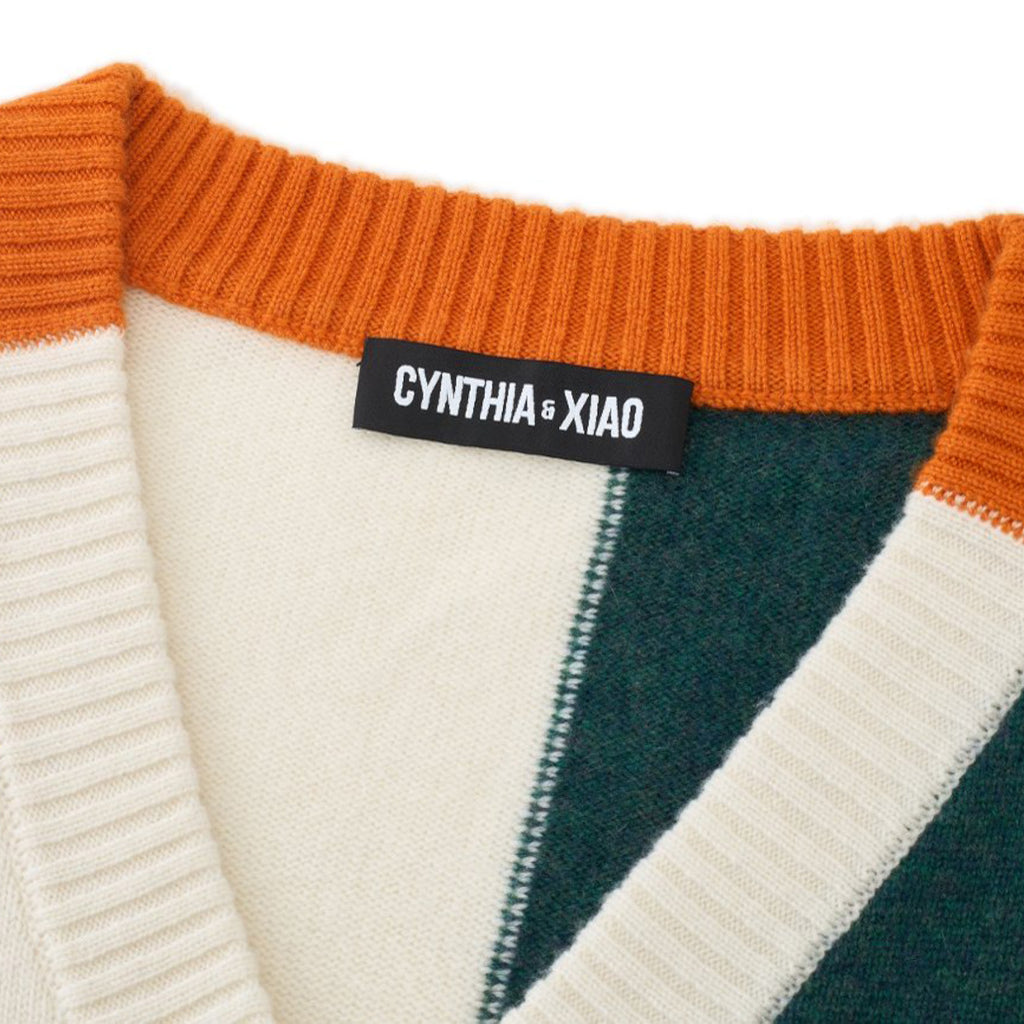 WHITE BOLD STRIPE CROP CASHMERE CARDIGAN