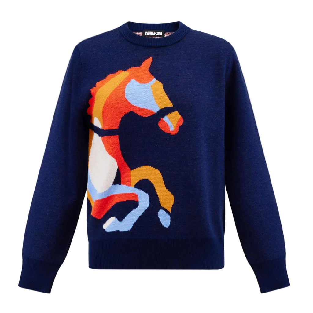 NAVY HORSE KNIT SWEATER