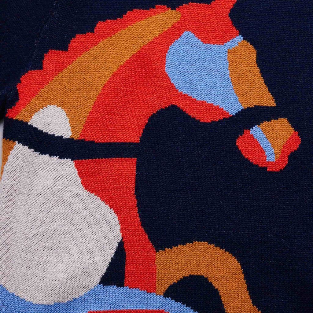 NAVY HORSE KNIT SWEATER