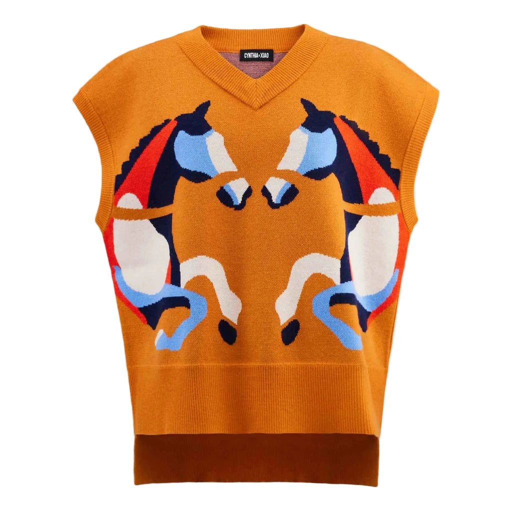 ORANGE DOUBLE HEART HORSE OVERSIZE VEST