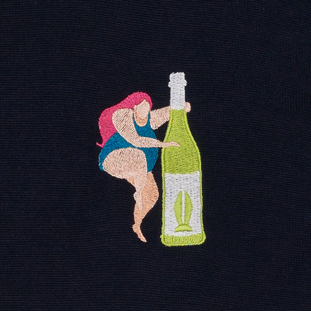 CHEERS & DANCE EMBROIDERED BREEZY KNIT TOP (NAVY)