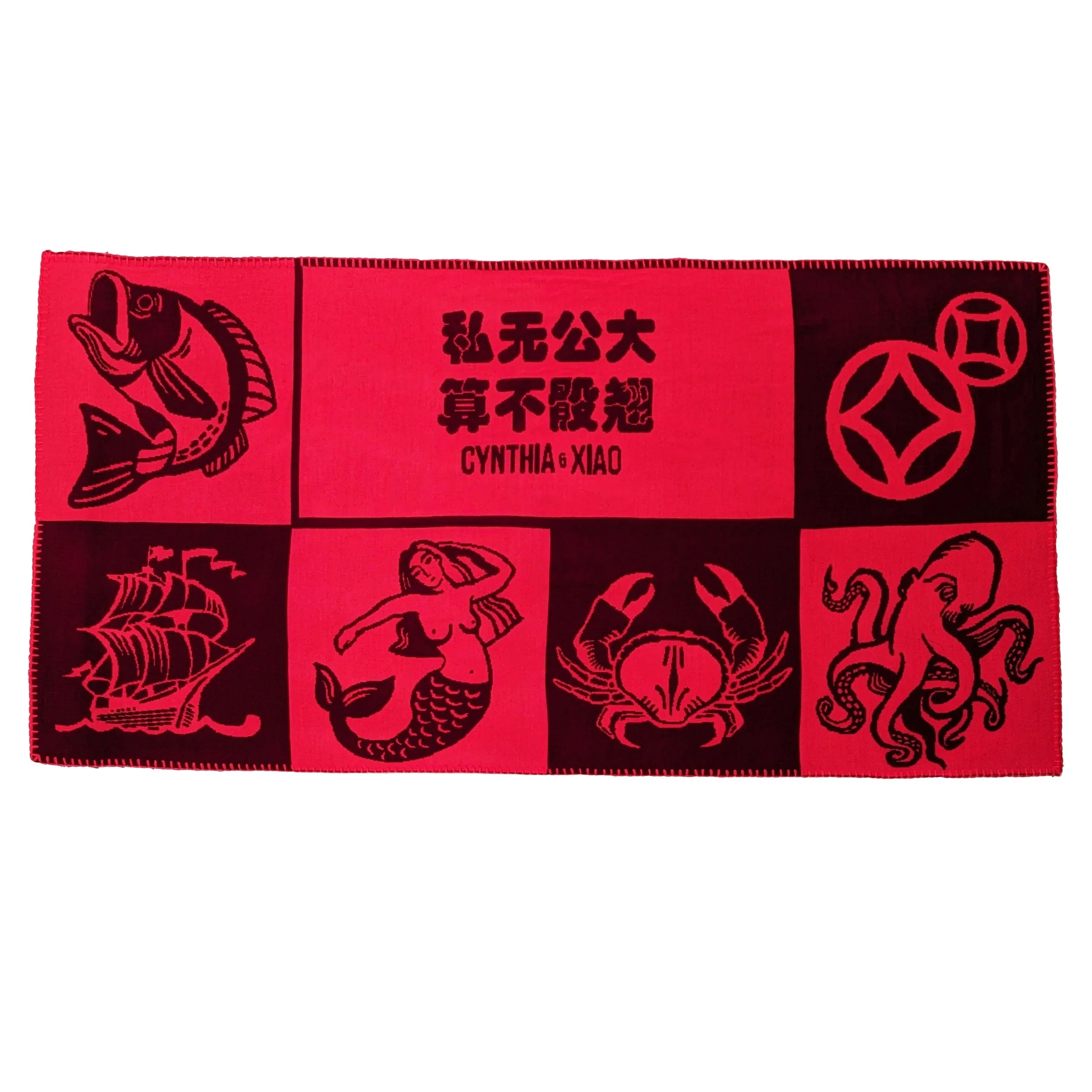 "FISH PRAWN CRAB" KNIT SCARF