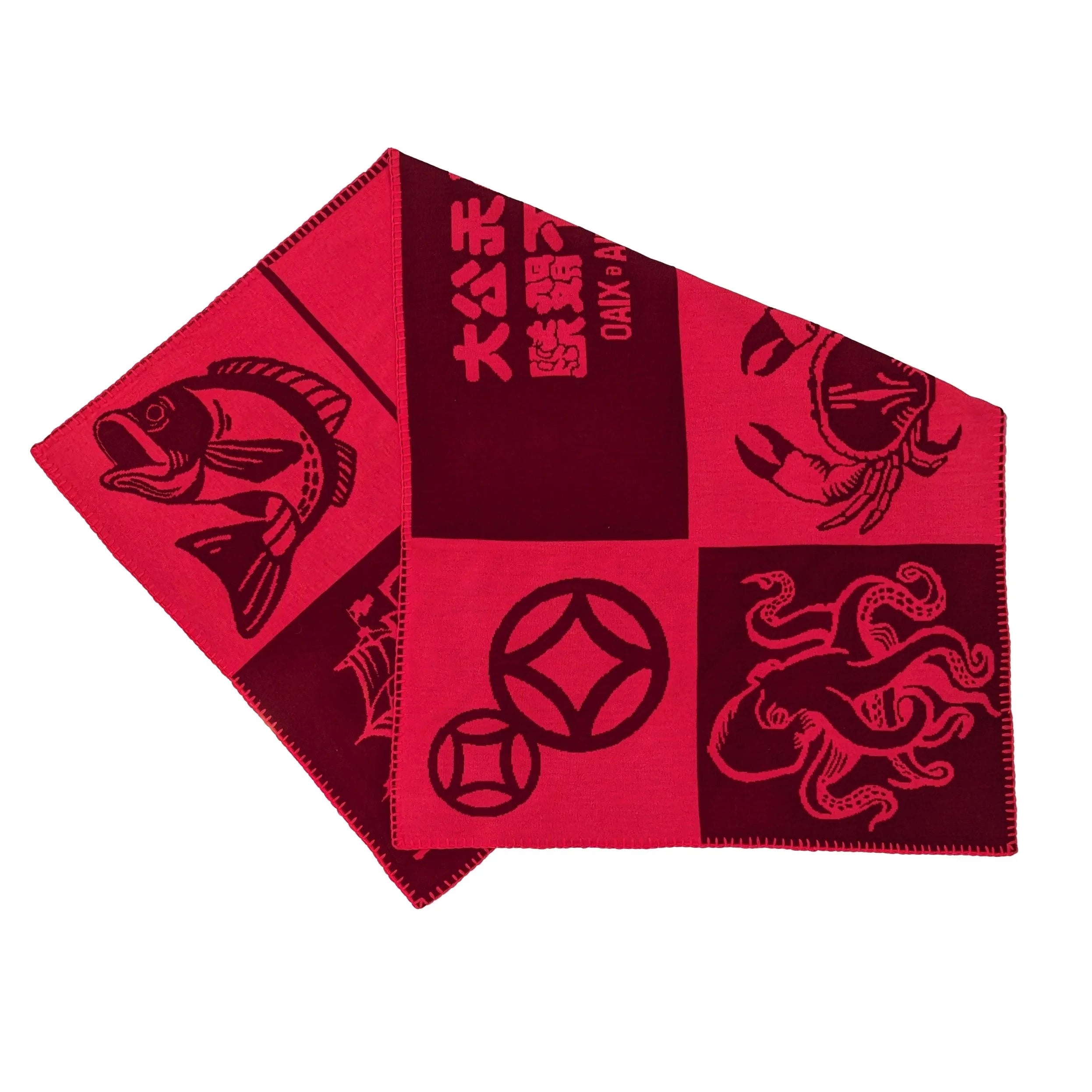 "FISH PRAWN CRAB" KNIT SCARF